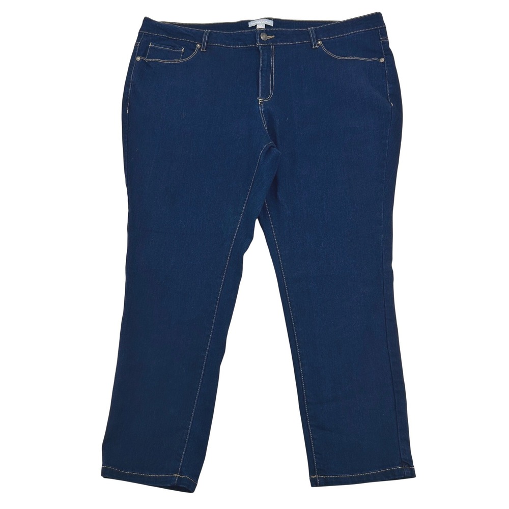 Woman Within Jeans Womens 22W Petite Dark Wash Denim Tapered Leg Classic Casual